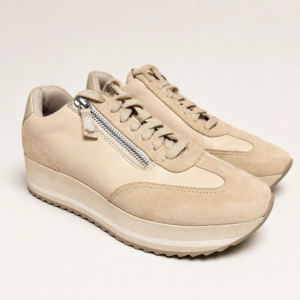 Johnston & Murphy Gracie Sneakers Womens 7.5M Bone Leather‎ Side Zip